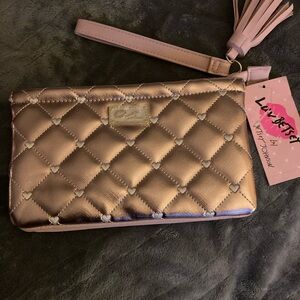Betsey Johnson Rose Gold Quilted Wristlet with cute heart detail NWT Betsey